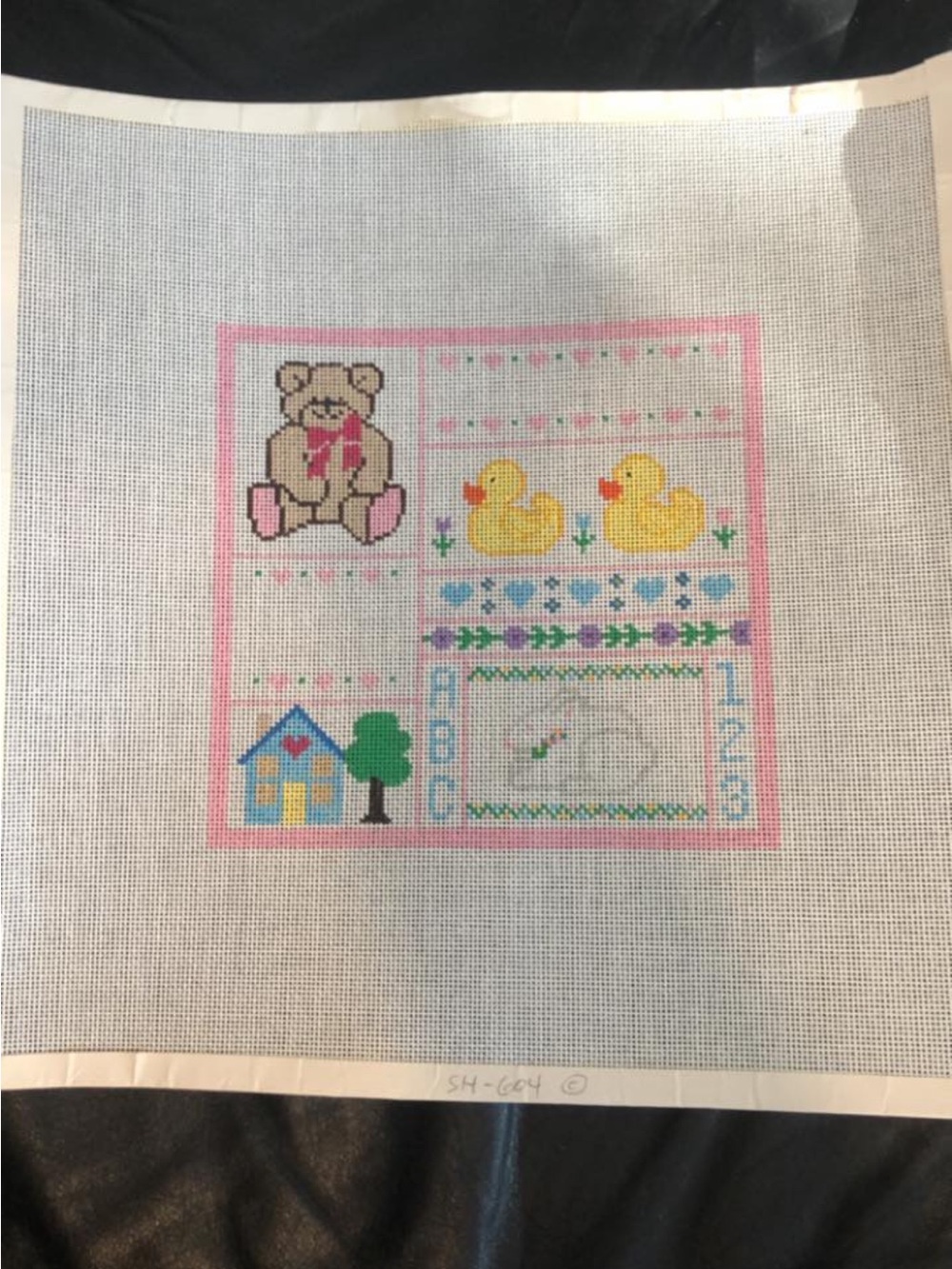 Pink Nursery Needlepoint Canvas with Teddy 🧸, Ducks, Bunny 🐇